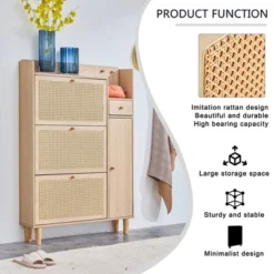 Modern Simple Rattan Shoe Cabinet With 4 Drawers And 1 Door, Natural - ModernLuxe -ModernLuxe GUEST b7d81685 a530 4509 b673 3dc768d645e2