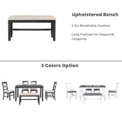 6 PCS Farmhouse Wood Dining Table Set With Table And Upholstered Chairs-ModernLuxe -ModernLuxe GUEST b87b4a75 5306 49b9 bb59 da875a2e03a8