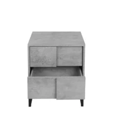 Modern Nightstand With Geometric Elements, Bedside Table With 2 Drawers, Cement Gray-ModernLuxe -ModernLuxe GUEST b8b2c24b 2c20 48c1 b81f 61a35701bcb9