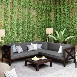 Outdoor Wooden Patio 4-Piece Sectional Sofa Set With Cushions And Table - ModernLuxe -ModernLuxe GUEST b8d6bb57 71ed 4cde af1b 5a6b2db870ed