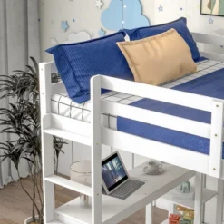 Wooden Loft Bed With Ladder, Desk And Shelves-ModernLuxe -ModernLuxe GUEST b9b386d4 a722 4c21 9d89 77b8fbc54639