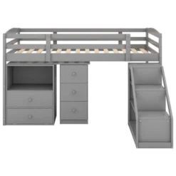 Twin Size Loft Bed With Multifunctional Movable Built-in Desk And Staircase-ModernLuxe -ModernLuxe GUEST bb40fafc c23b 4a04 a07a 78528a707301