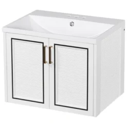 24" Wall Mounted Bathroom Vanity With Porcelain Sink And Two Shuttered Doors, White - ModernLuxe -ModernLuxe GUEST bb6430a2 7508 4b05 8d04 c3bb9a70994a