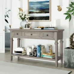Retro Console Table With Drawers And Shelf-ModernLuxe