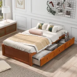 Twin Size Wood Platform Storage Bed With 3 Drawers-ModernLuxe -ModernLuxe GUEST bc65b1b9 d426 4d9e b1ba d7a7a86005ee