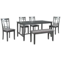 6-Piece Farmhouse Rustic Wooden Dining Table Set With 4 Chairs And Bench, Antique Gray - ModernLuxe -ModernLuxe GUEST bd2a4907 1e4f 4218 8658 82a94cbe3e7c