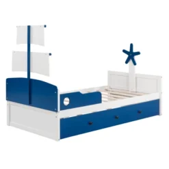 Twin Size Boat-Shaped Platform Bed With Trundle Bed And Storage Footboard-ModernLuxe -ModernLuxe GUEST bd30252b 4a2b 4041 8cf0 bba40643012c