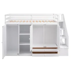 Functional Twin Loft Bed With 3 Shelves, 2 Wardrobes, 2 Drawers And Ladder With Storage-ModernLuxe -ModernLuxe GUEST bd9d1a3a ed86 431a bdb0 ad60e4be79e7
