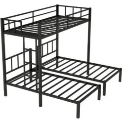 Twin Over Twin Metal Triple Bunk Bed With Ladder, Black-ModernLuxe -ModernLuxe GUEST bda022f6 e424 4334 ae61 3f0344627675