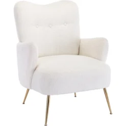 Modern Accent Chair With Golden Metal Legs, High Back Armchair In Teddy Short Plush Particle-ModernLuxe -ModernLuxe GUEST bde1c471 9a15 47fa 860e ccbc09f43cb6