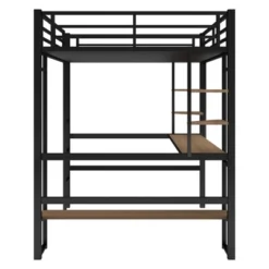 Full Size Metal Loft Bed With Long Desk And Shelves, Black - ModernLuxe -ModernLuxe GUEST beb9da41 2628 4a90 83bf 4ebeb9ba5491