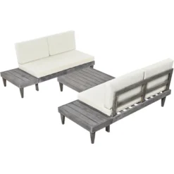Outdoor 3-Piece Garden Solid Wood Furniture Sofa With Coffee Table, Side Table And Cushions, Gray+Beige - ModernLuxe -ModernLuxe GUEST beec33f2 4f2a 4e76 83a2 ffcefc426b60