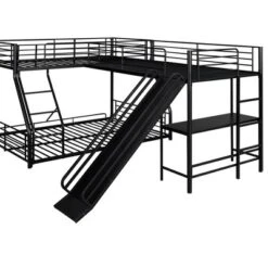 L-Shaped Twin Over Full Bunk Bed With Twin Size Loft Bed,Built-in Desk And Slide, Black - ModernLuxe -ModernLuxe GUEST beecb13d b3d4 4cab b766 648f0992d7ec