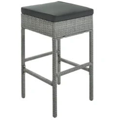 5-Piece Patio Rattan Dining Table Set , Counter Height PE Wicker Square Table Set With Storage Shelf And 4 Padded Stools, Gray-ModernLuxe 23 5-Piece Patio Rattan Dining Table Set , Counter Height PE Wicker Square Table Set With Storage Shelf And 4 Padded Stools, Gray-ModernLuxe -ModernLuxe GUEST bf794507 7cb4 4c44 b63d 2e98c97ad3de
