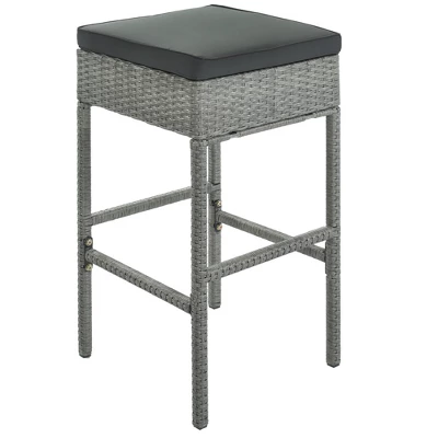 5-Piece Patio Rattan Dining Table Set , Counter Height PE Wicker Square Table Set With Storage Shelf And 4 Padded Stools, Gray-ModernLuxe 11 5-Piece Patio Rattan Dining Table Set , Counter Height PE Wicker Square Table Set With Storage Shelf And 4 Padded Stools, Gray-ModernLuxe - Image 10