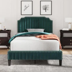Modern Curved Upholstered Wood Platform Bed-ModernLuxe