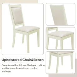 6 PCS Wood Dining Table Set, Rectangular Table With 4 Upholstered Chairs & Bench-ModernLuxe 19 6 PCS Wood Dining Table Set, Rectangular Table With 4 Upholstered Chairs & Bench-ModernLuxe -ModernLuxe GUEST bfc210ff c7eb 4d3d 86b5 e2d0638d0b8b