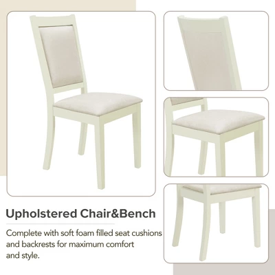 6 PCS Wood Dining Table Set, Rectangular Table With 4 Upholstered Chairs & Bench-ModernLuxe 7 6 PCS Wood Dining Table Set, Rectangular Table With 4 Upholstered Chairs & Bench-ModernLuxe - Image 5