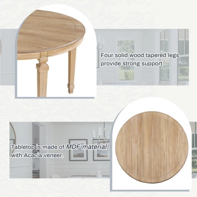 5 PCS Round Dining Table Set With Solid Wood Legs And 4 Striped Fabric Upholstered Chairs-ModernLuxe 7 5 PCS Round Dining Table Set With Solid Wood Legs And 4 Striped Fabric Upholstered Chairs-ModernLuxe - Image 5