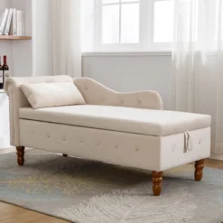 Bedroom Velvet Chaise Longue With Storage, Pillow And Nailhead Accents - ModernLuxe -ModernLuxe GUEST c031e498 e4c8 4f97 9005 3e3f8b51239b