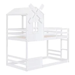 Twin Over Twin Bunk Bed With Roof, Window, Guardrails And Ladder - ModernLuxe -ModernLuxe GUEST c08b1bcf efa8 4446 8964 959872628796