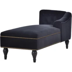 58" Velvet Chaise Lounge, Button Tufted Right Arm Facing Sleeper Lounge Chair With Nailhead Trim & Solid Wood Legs Black-ModernLuxe -ModernLuxe GUEST c0bd92b4 cf76 40a5 9ad6 d9440f8f479d