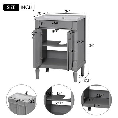 24" Bathroom Vanity With Top Sink And 2 Soft Close Doors - ModernLuxe 4 24" Bathroom Vanity With Top Sink And 2 Soft Close Doors - ModernLuxe - Image 2