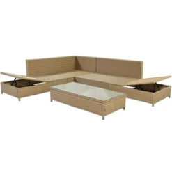 3 PCS Outdoor Rattan Patio Sectional Sofa Set With Adjustable Chaise Lounge Frame And Tempered Glass Table-ModernLuxe -ModernLuxe GUEST c1ad1365 8055 4996 9936 06f723684032
