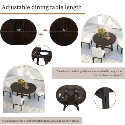 Farmhouse Round Extendable Dining Table With 16" Leaf Wood Kitchen Table - ModernLuxe 5 Farmhouse Round Extendable Dining Table With 16" Leaf Wood Kitchen Table - ModernLuxe - Image 3
