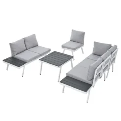 Industrial Aluminum Outdoor Patio Furniture Set Of 5 With End And Coffee Tables, White+Gray - ModernLuxe -ModernLuxe GUEST c21224dc 020d 4f60 9552 39ea377e733e