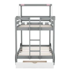 Twin Over Twin Car-Shaped Bunk Bed With Wheels, Drawers And Shelves, Gray - ModernLuxe -ModernLuxe GUEST c2543cb4 5767 4c89 bee0 0537b7eac9ae