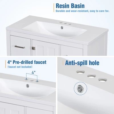 36" White Modern Bathroom Vanity With USB, 3 Drawers, 1 Door And Single Sink - ModernLuxe 12 36" White Modern Bathroom Vanity With USB, 3 Drawers, 1 Door And Single Sink - ModernLuxe - Image 10