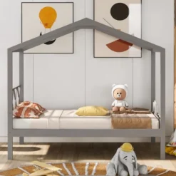 Twin Size Wood House Bed Frame With Storage Space-ModernLuxe