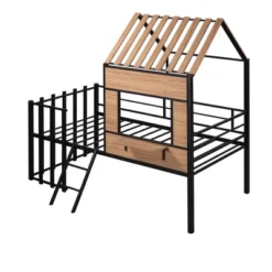 Metal Twin Size Loft Bed With Roof, Windows, Railing And Ladder - ModernLuxe -ModernLuxe GUEST c34060c7 7e7b 4f93 9f9d 28085193c9a6