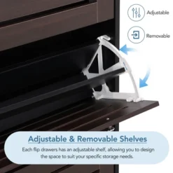 Freestanding Shoe Cabinet With Hooks, 3 Flip Drawers And Adjustable Panels - ModernLuxe -ModernLuxe GUEST c361112c 54c7 46fa 9535 72b2147918f4