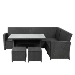 6-Piece Outdoor Patio Sectional Sofa With Glass Table And Ottoman For Pool, Backyard, Lawn - ModernLuxe -ModernLuxe GUEST c3b977be ca20 4d42 9eae 95d91a8a11b8
