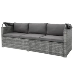 5 PCS Outdoor Sectional Rattan Daybed Sofa Set, Patio PE Wicker Conversation Furniture Set With Canopy And Tempered Glass Side Table, Gray-ModernLuxe -ModernLuxe GUEST c3ce4098 633a 4c3c 9427 b5baf79db3c8