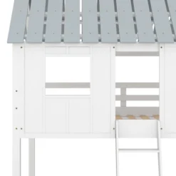 Twin Over Twin Low Bunk Beds With House Shaped Roof And Guardrail, White-ModernLuxe -ModernLuxe GUEST c4b80859 1cda 4aaf 9f43 6cc857abecaf