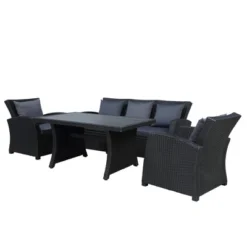 4 PCS Outdoor Rattan Conversation Set, Patio Sofa Seating Group With Cushions, Black-ModernLuxe -ModernLuxe GUEST c50154f1 1161 44b4 a953 3008b7dbdf84