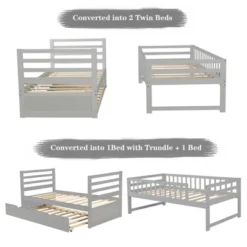 Twin Over Twin Wood Bunk Bed With Safety Rail And Movable Trundle-ModernLuxe -ModernLuxe GUEST c56f3241 6b72 4864 a7c9 a6e7935dd051