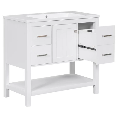 36" White Modern Bathroom Vanity With USB, 3 Drawers, 1 Door And Single Sink - ModernLuxe 7 36" White Modern Bathroom Vanity With USB, 3 Drawers, 1 Door And Single Sink - ModernLuxe - Image 5