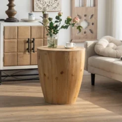 21.06" Retro Style Bucket Shaped Coffee Table, Natural - ModernLuxe -ModernLuxe GUEST c5f7c084 09df 4b3b bffb 079af5c211e2