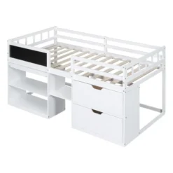 Twin Size Low Loft Bed With Rolling Desk, Shelves And Drawers - ModernLuxe -ModernLuxe GUEST c6eaeb63 277d 4518 90fc 78c9ee3d5a14