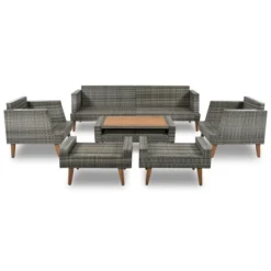 6 PCS All Weather PE Wicker Sofa Set, Patio PE Rattan Conversation Set With Wood Legs Wood Table Top-ModernLuxe -ModernLuxe GUEST c746f985 8d88 40b2 b4eb d9e30e8ba4f0