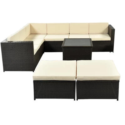 9-Piece Rattan Sectional Seating Group, Patio Conversation Set With Cushions And Ottoman-ModernLuxe 5 9-Piece Rattan Sectional Seating Group, Patio Conversation Set With Cushions And Ottoman-ModernLuxe - Image 3