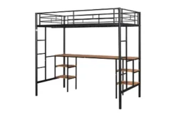 Metal Twin Size Low Loft Bed With Storage Shelf And Table, Black - ModernLuxe -ModernLuxe GUEST c7f5522b e28b 40ab 9ff6 0eeebcacdaaa