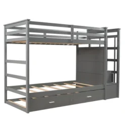 Twin Over Twin Wood Bunk Bed With 4 Drawers, Trundle And Staircase-ModernLuxe 19 Twin Over Twin Wood Bunk Bed With 4 Drawers, Trundle And Staircase-ModernLuxe -ModernLuxe GUEST c8f3015d 30b0 4324 9692 a0c832c826cd