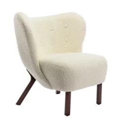 Modern Accent Chair Lambskin Wingback Tufted Side Chair With Solid Wood Legs-ModernLuxe -ModernLuxe GUEST c9884299 ff05 48ae 923f 65dfa1335d2b