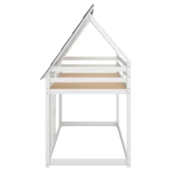 Twin Over Twin Wood House Bunk Bed With Roof And Built-in Ladder, White-ModernLuxe -ModernLuxe GUEST c9d8627f 315b 4e1e 8262 ec588c7563c2