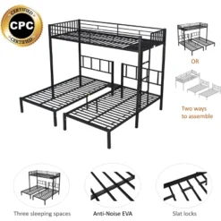 Twin Over Twin Metal Triple Bunk Bed With Ladder-ModernLuxe -ModernLuxe GUEST c9e85881 d9f7 40fb aaa4 21db696e9328